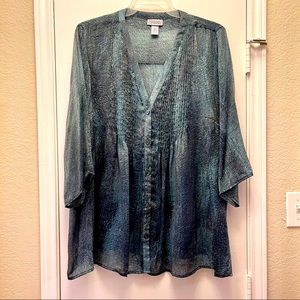 🌊Catherines Blouse V-Neck Green Gray 2X Shimmer